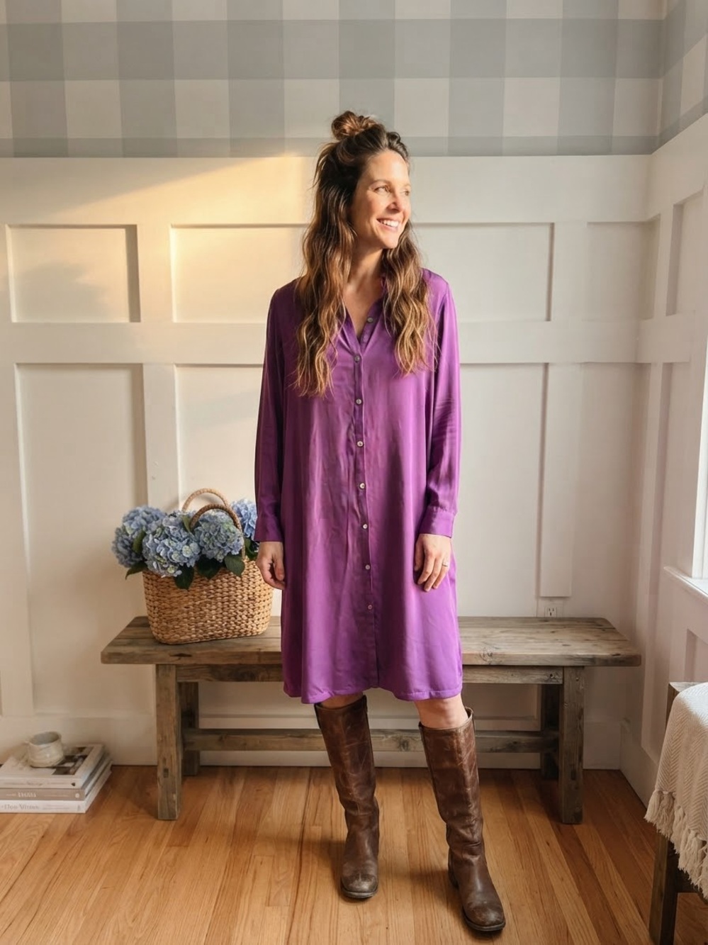 J. Jill Violet Button-Front Midi Shirt Dress XL P